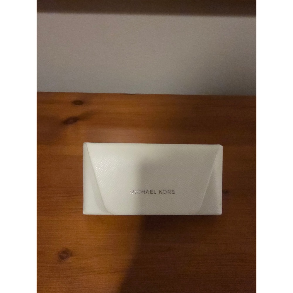 Michael Kors White Saffiano Leather Sunglasses Case Snap Closure Silver Logo